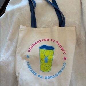 Dutch Bros Cream Tote with Blue Straps